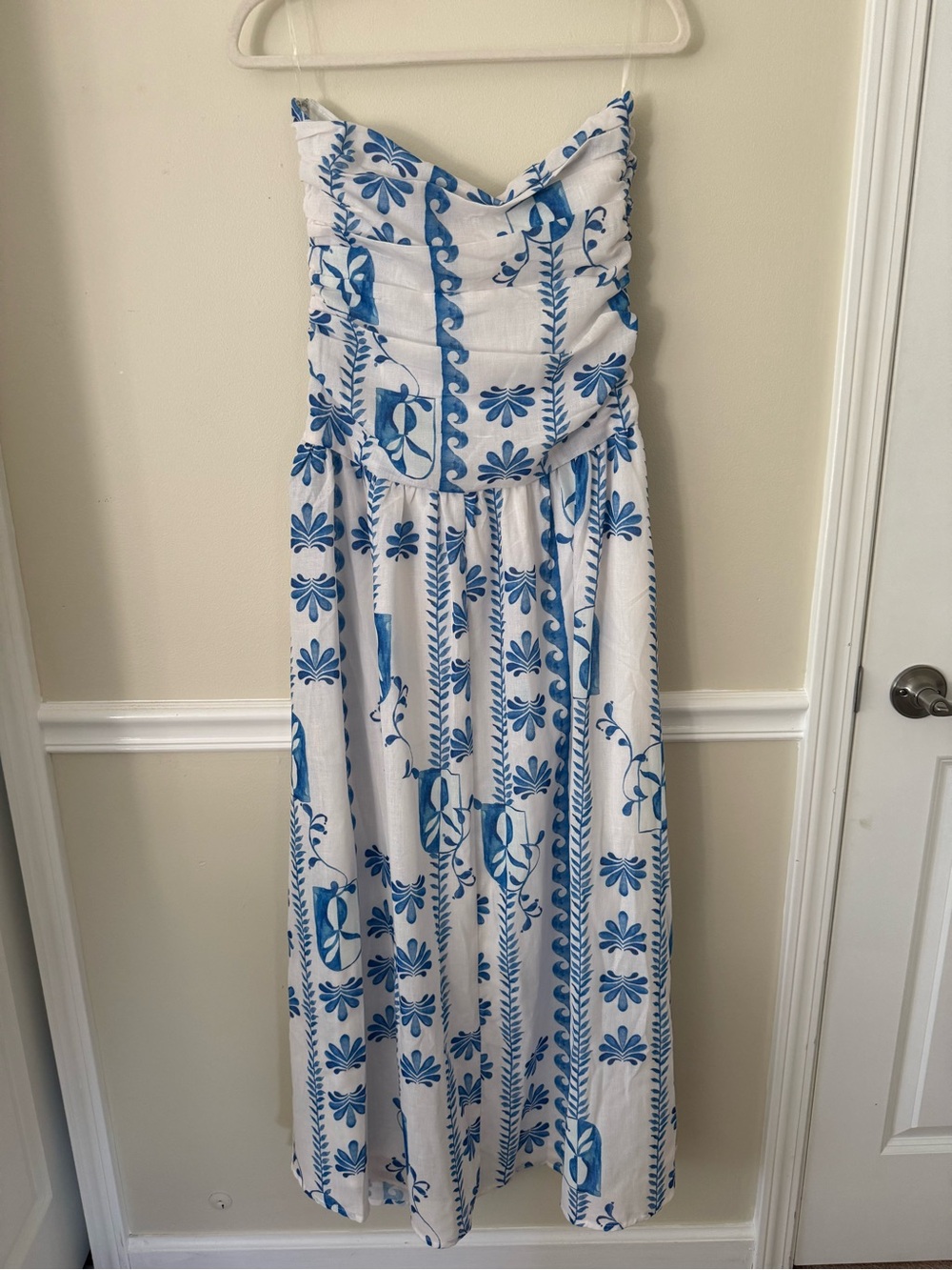 PEPPERMAYO Strapless White and Blue Floral Maxi Dress - Picture 2 of 4